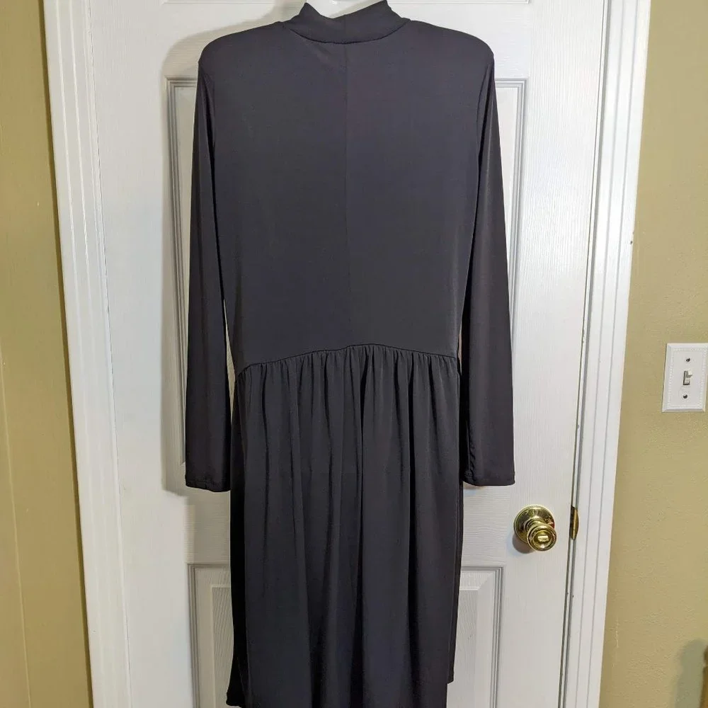 Zara Black Mock Neck Long Sleeve Drop Waist Midi Length Dress - size M - Picture 2 of 12